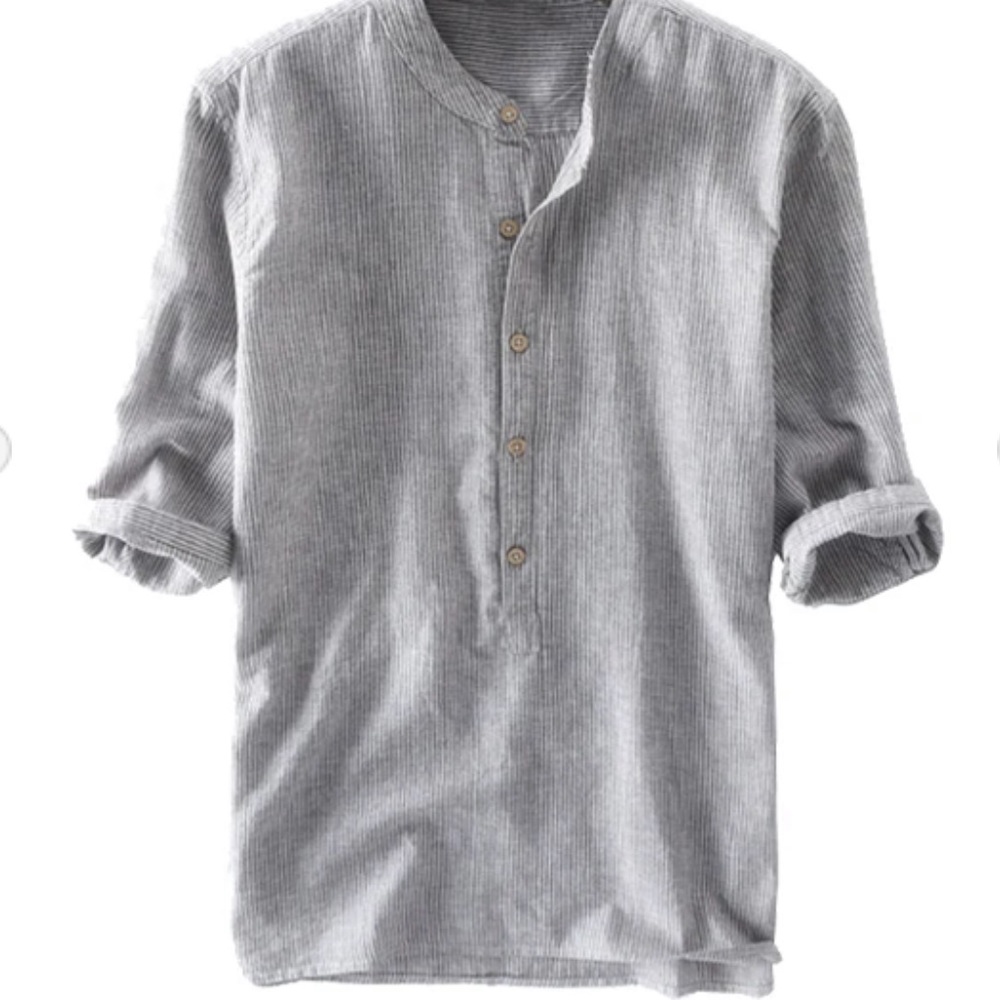 Grey And White Striped Shirt | 2XL | 3/4 Sleeve